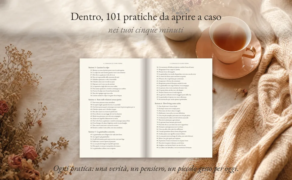 Doppia pagina interna del libro con l'elenco delle 101 pratiche